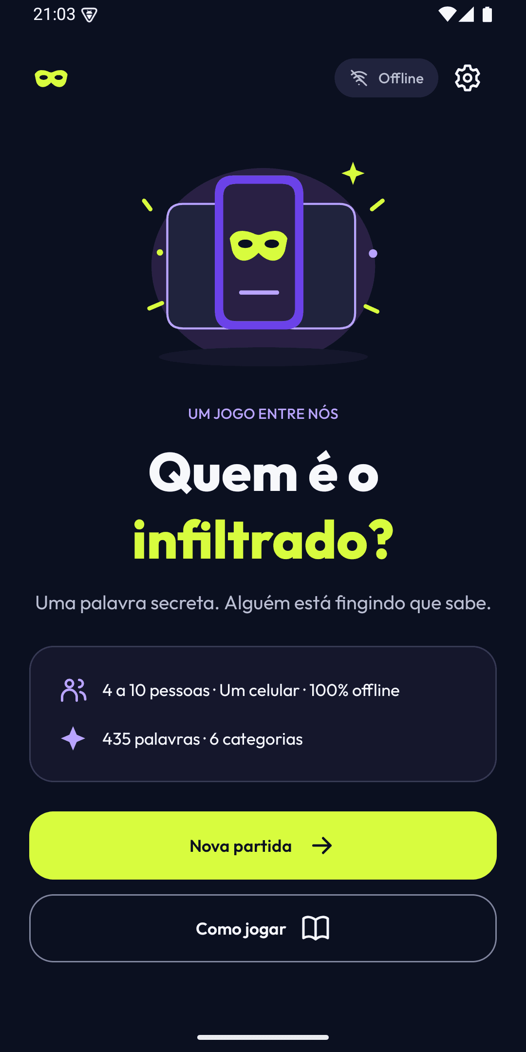 Tela inicial do jogo Quem é o infiltrado?