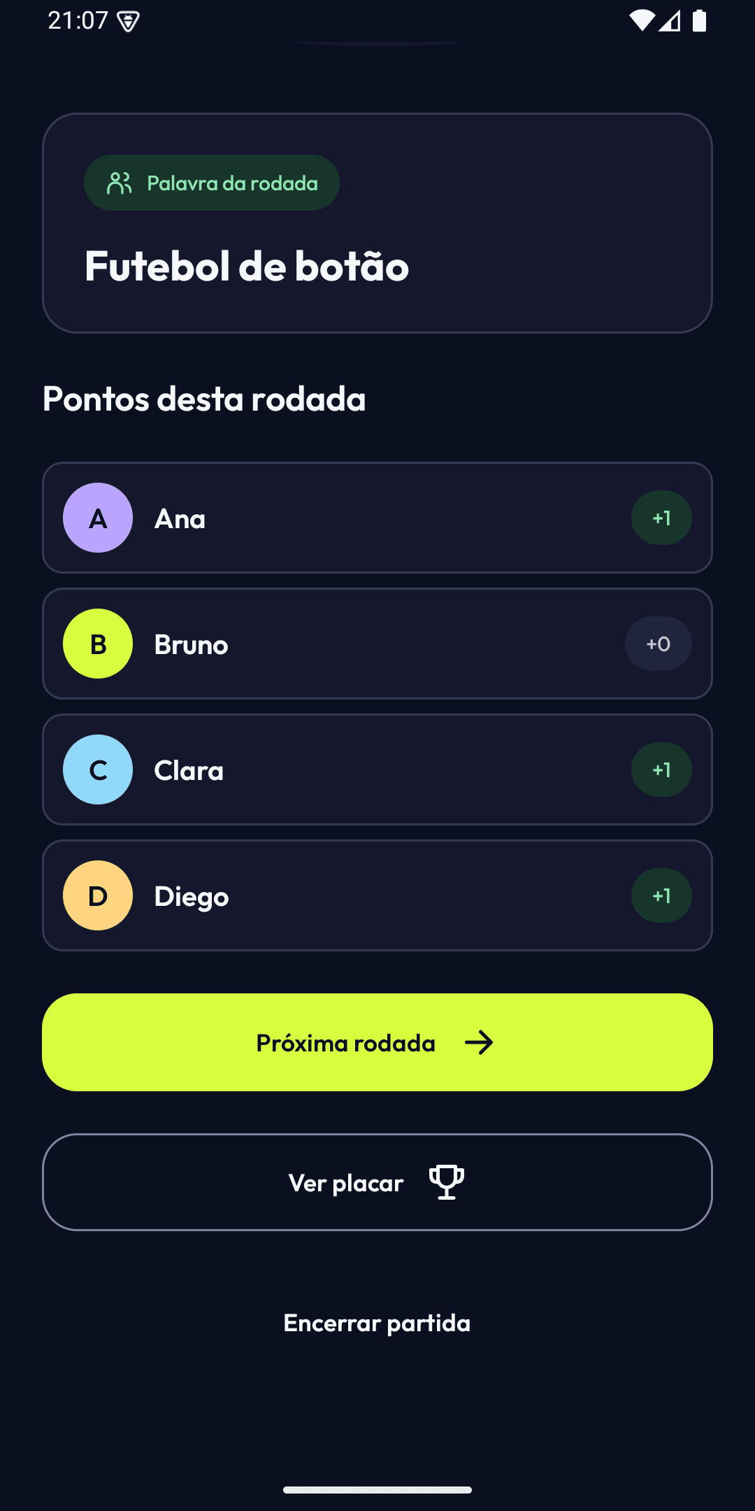 Placar da partida